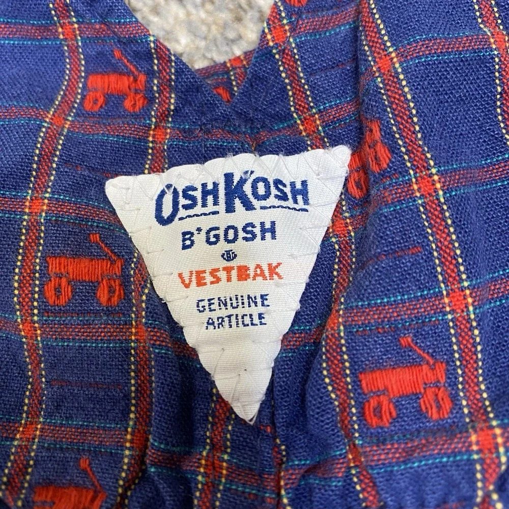 Vintage Oshkosh Jumpsuit Overall 3-6 months Red Blue Cotton Made USA